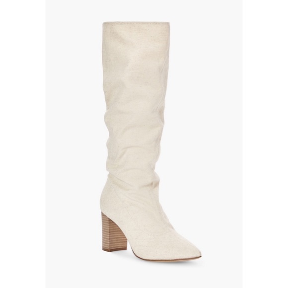 NWT Fiona Slouched Block Heal Boot in Natural, JustFab - Picture 2 of 13